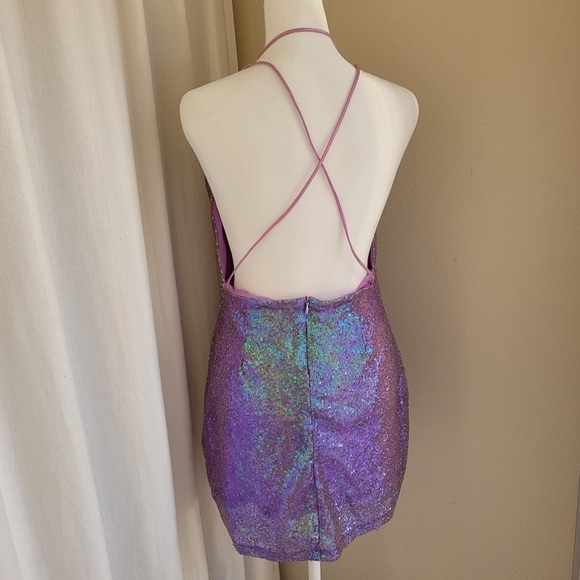 Revolve Superdown Amie Sequin Mini Dress size M Mermaidcore Taylor Swift Purple - Picture 8 of 13